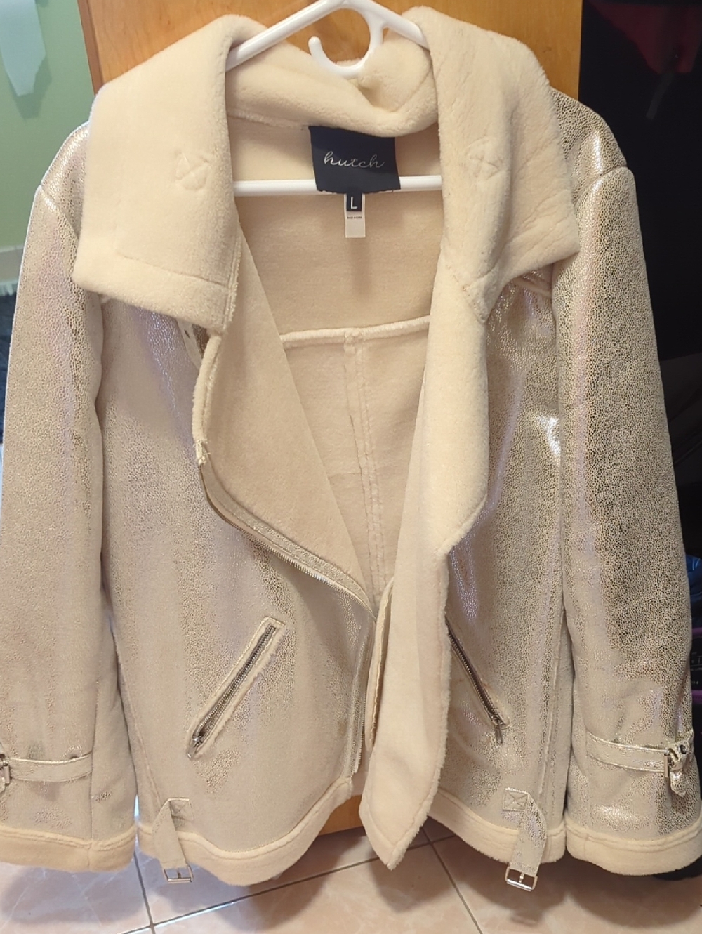 Hutch Cream Metallic Faux-Shearling Jacket